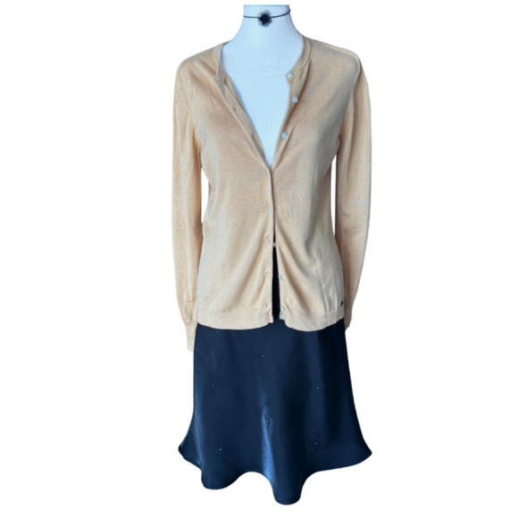 IZOD Ladies Silk Blend Cardigan Small Beige Lightweight Button-Down - Picture 1 of 7